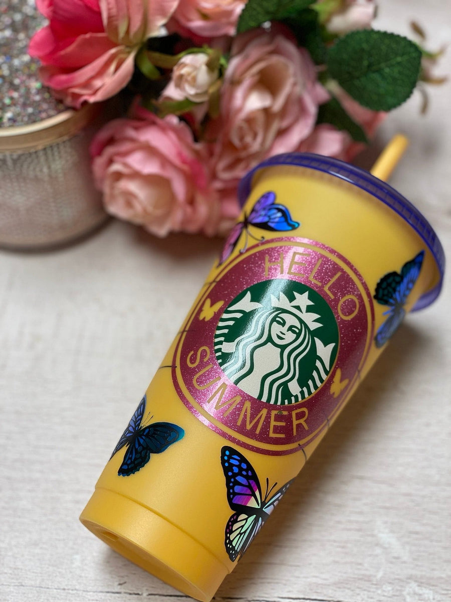 Starbucks Summer Cold Cup Reflective Butterflies LV Print,  in 2020, Personalized starbucks