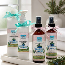 Bodily care products including lotions and body mists on a white tray with decorative elements.