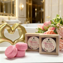 Rose Petal Gelato moisturizing solid shampoo bar by RCDCessentials pink round shampoo bars with eco friendly packaging