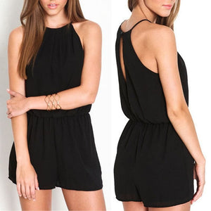 Summer Style Casual Black Halter Keyhole Rompers