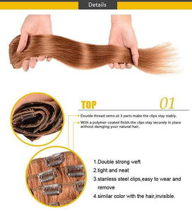 Straight Clip In Real Brazilian Human Hair Extension in Light Brown 6pcs 70g 18inches