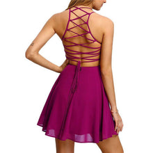 Hot Pink Cross Lace Back Spaghetti Strap A Line Mini Dress