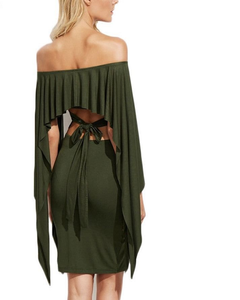 Caped Olive Green Off The Shoulder Bodycon
