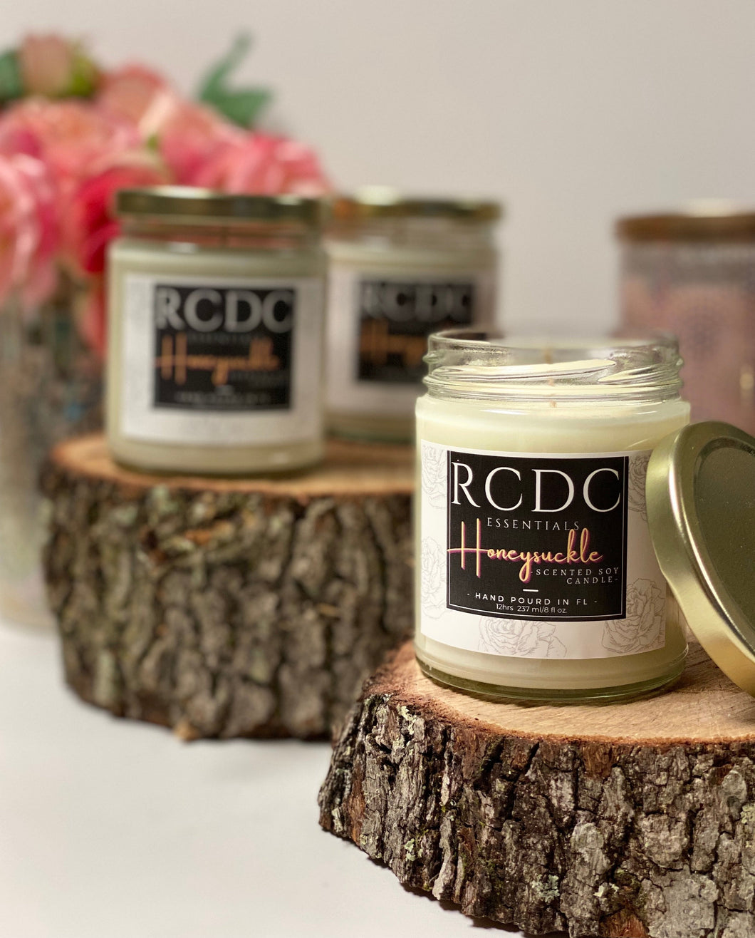 Honeysuckle  scented hand poured soy wax candle 