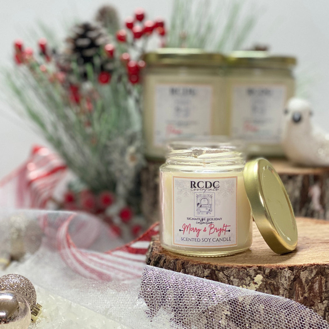 Merry & Bright ~ Natural Hand Poured Soy Candle Sm Glass Jar