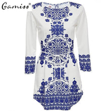 Gamiss Casual Long Sleeve Ethnic Print Mini Shirt Dress