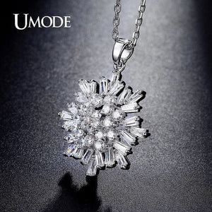 Umode Rhodium/White Gold  Simulated Diamond Pendant Necklace
