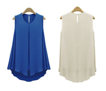 New Women Tops Sleeveless O-neck Casual Shirt in Blue & Apricot