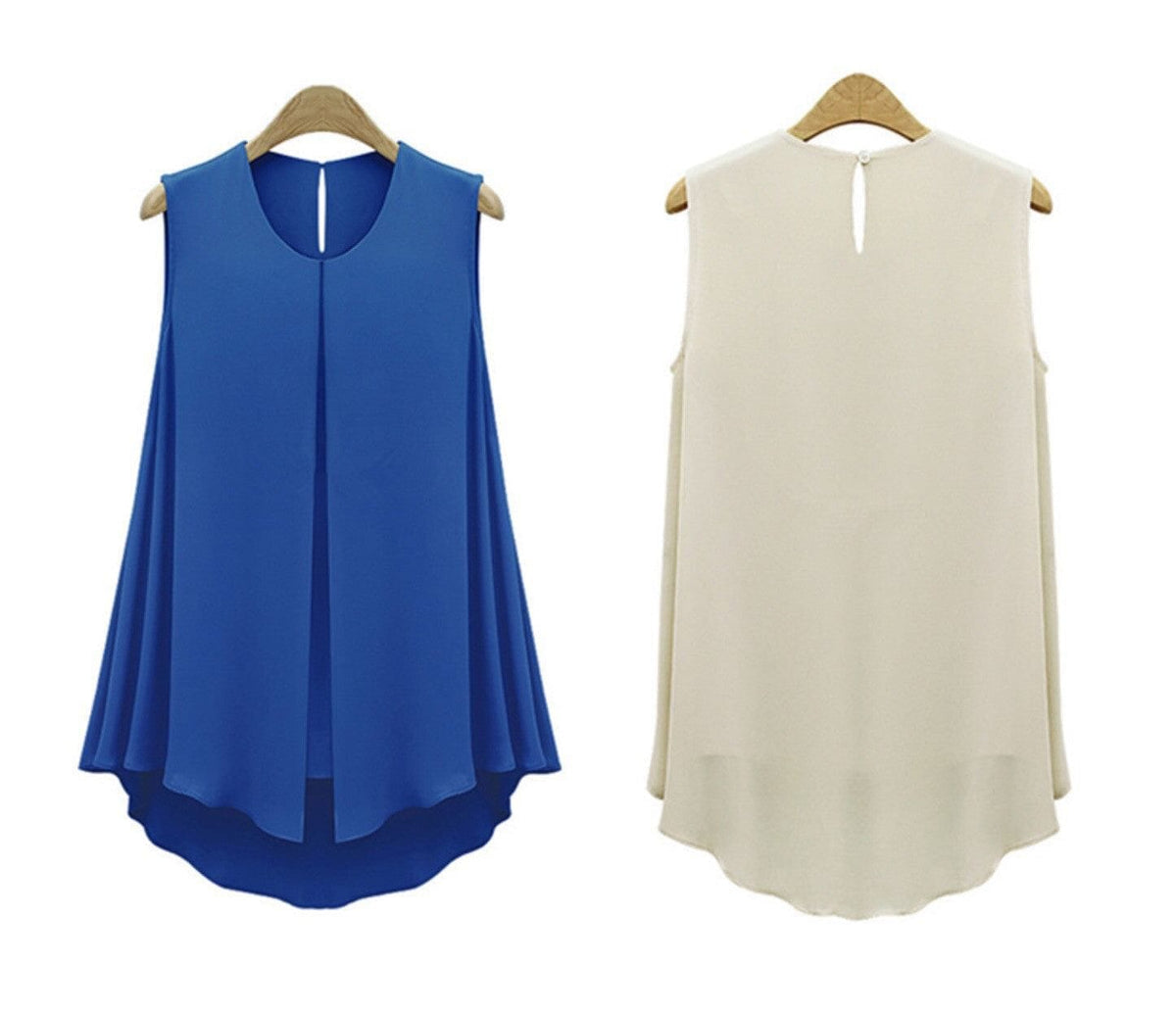 New Women Tops Sleeveless O-neck Casual Shirt in Blue & Apricot ...