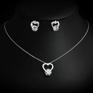 Spinning Cubic Zirconia Heart Shaped Necklace/Earring Set