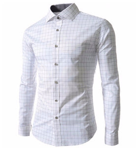 Men's Stylish Checkered Slim Fit Long Sleeve Dress Shirt