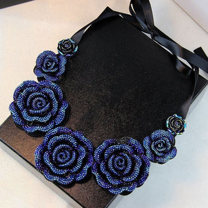 Crystal Roses Pendant Choker Necklace