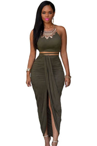Goddess By Night Faux Suede Two Piece Maxi Skirt Set