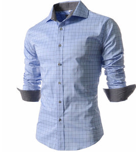Men's Stylish Checkered Slim Fit Long Sleeve Dress Shirt