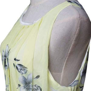Floral Print Pleated Chiffon Maxi Dress