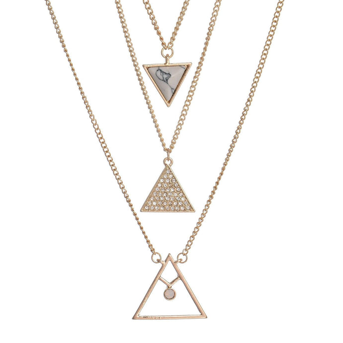 Bailey Triangle & Faux Stone Multi Layer Pendant Necklace