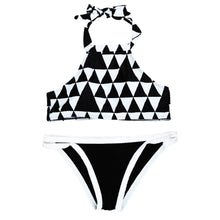 High neck Padded Geometric Print Halter Bikini set