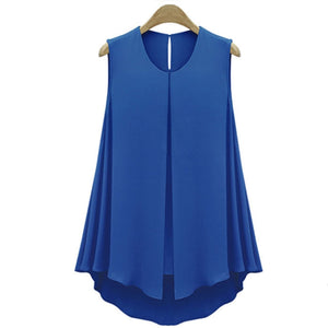 New Women Tops Sleeveless O-neck Casual Shirt in Blue & Apricot