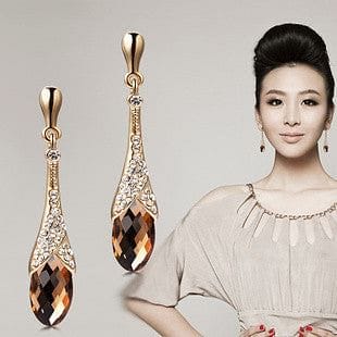 Trendy Crystal Gold Plated Drop Earrings