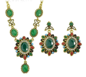Colorful Acrylic and Rhinestone Flower Necklace/Drop Earrings