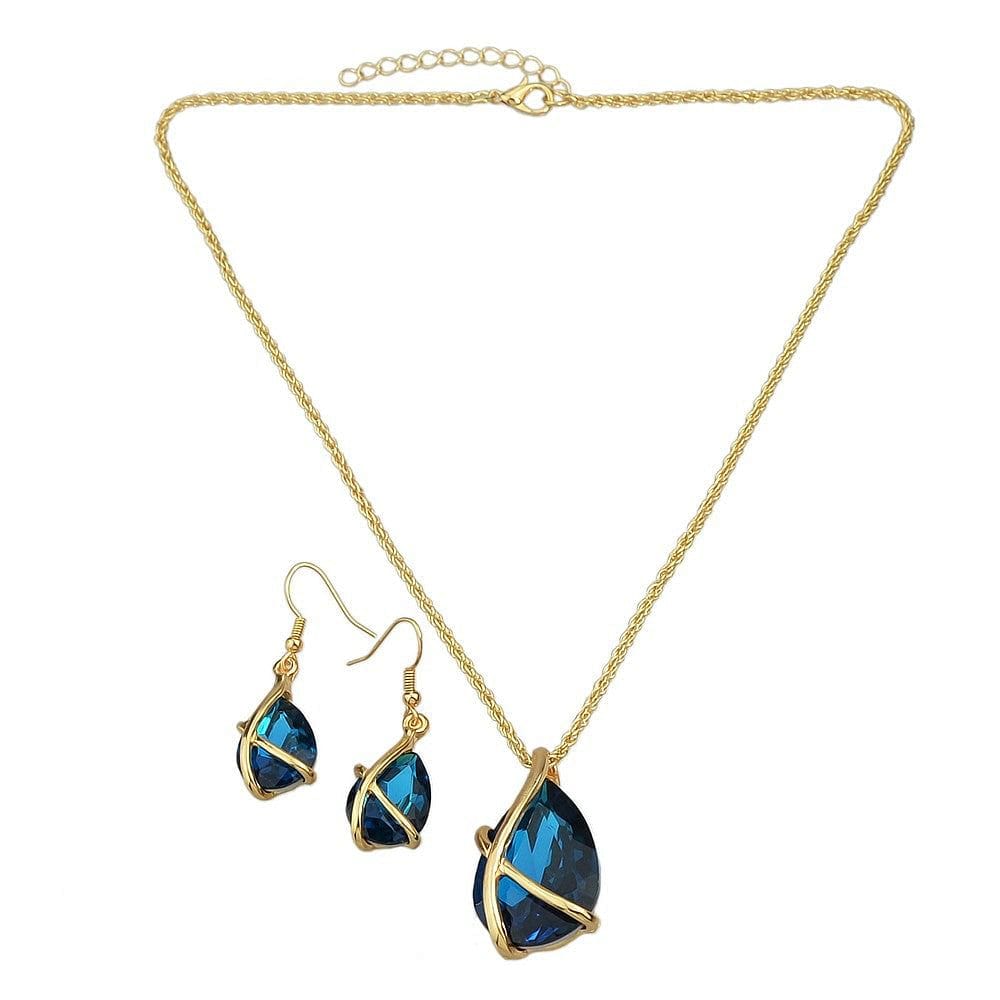 Sapphire Crystal Drop Necklace & Pendant/Earring Set